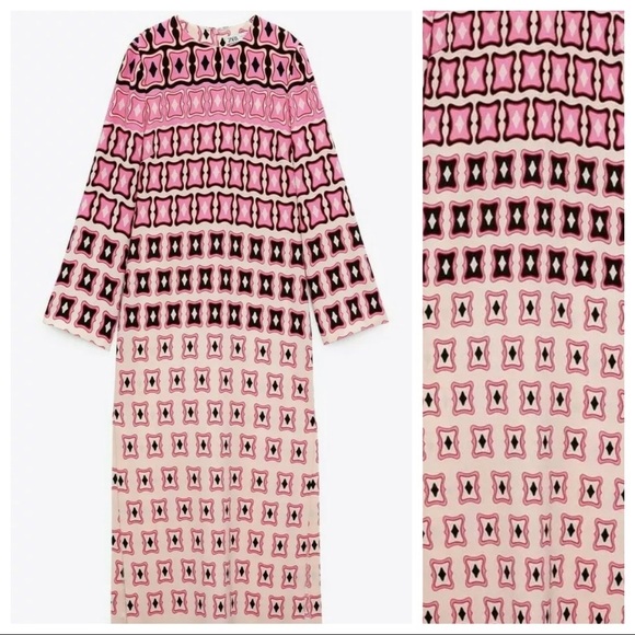 NWT. Zara Pink Geometric Printed Midi Dress. Size XS. - Picture 6 of 10